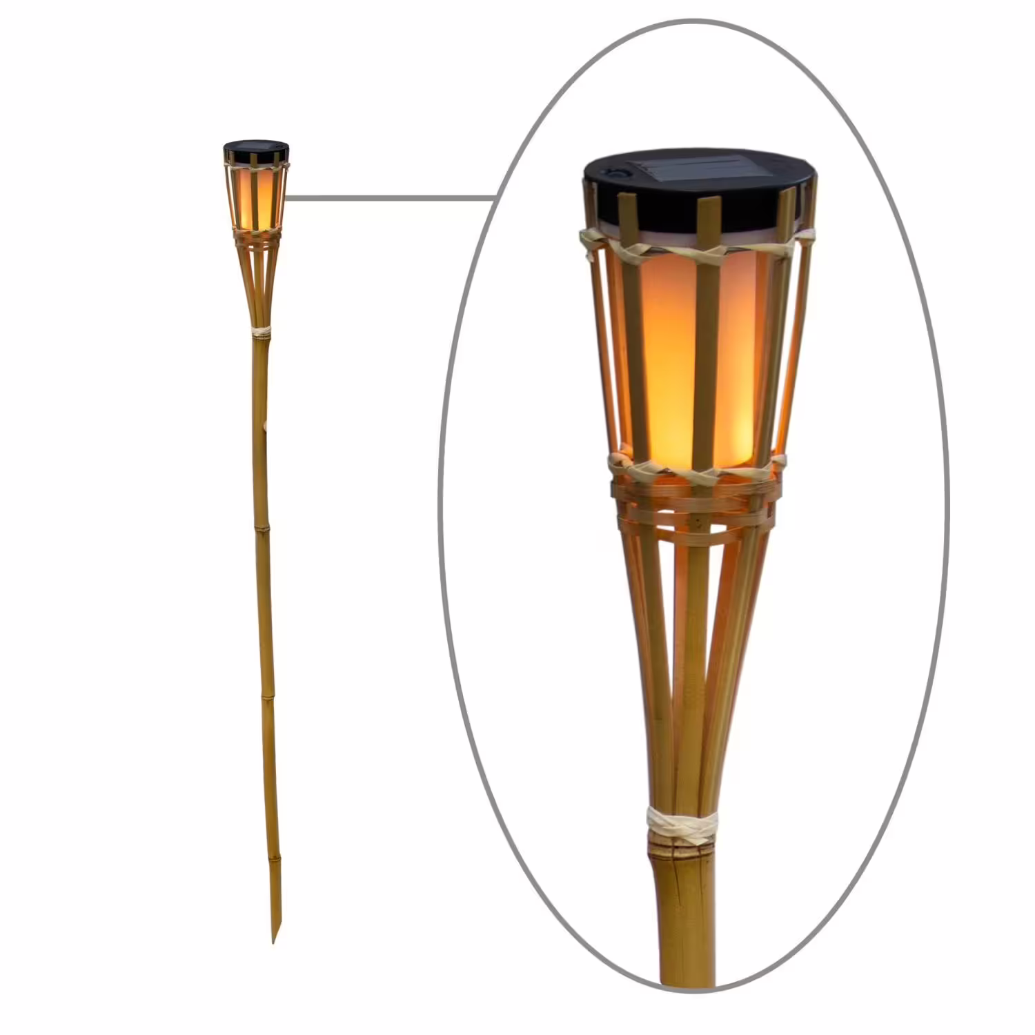 LED Außenleuchte Fackel Erdspieß Solar 120 cm hoch Bambus IP44 Ausverkauf