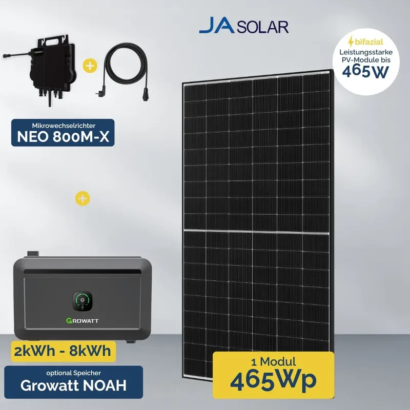 Wochenendangebot 465 W Balkonkraftwerk mit Speicher – Growatt NEO 800 & 1x JA Solar 465 W