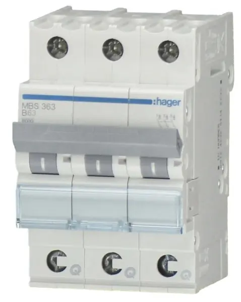 Hager MBS363 Leitungsschutzschalter 3 polig 6kA B-Charakteristik 63A QuickConnect 3 Module Echt