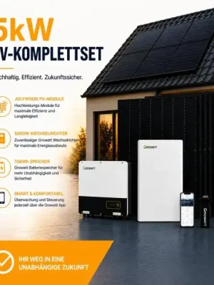 Direkt Vom Hersteller 5kW PV-Komplettset mit 5000W Wechselrichter + 7.6kWh Speicher + Jolywood PV-Module