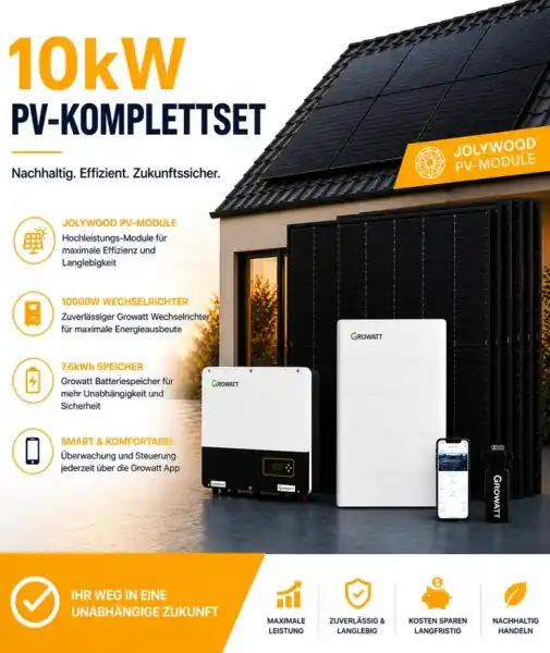 Preisreduziert 10kW PV-Komplettset mit 10 kW Wechselrichter + 12,8 kWh Speicher + Jolywood PV-Module