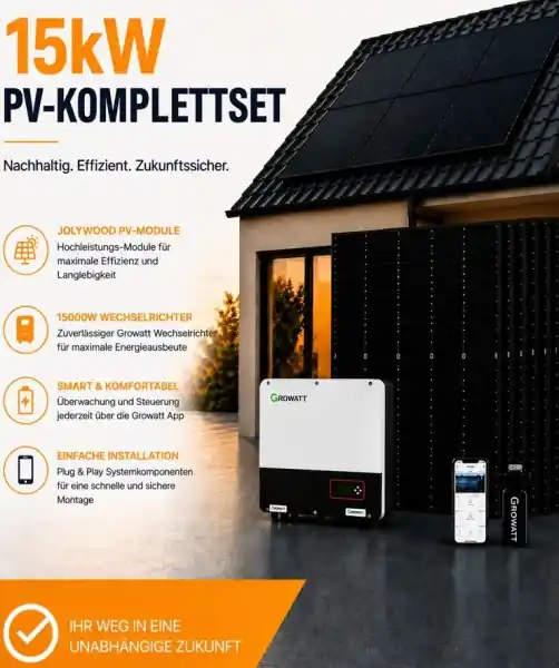 Jetzt Kaufen 15kW PV-Komplettset mit 15kW Wechselrichter + Jolywood 450W Module