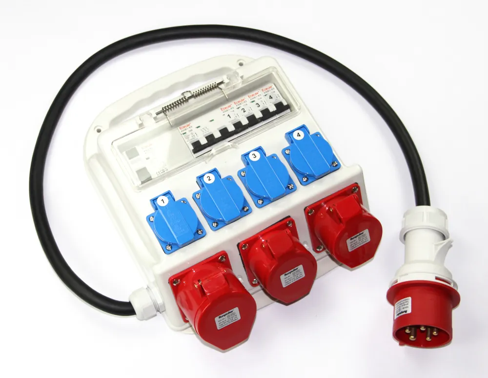 Baustromverteiler 4 x 230V, 2 x 400V 16A, 1 x 400V 32A mit FI-Schutzschalter Preis Gesenkt
