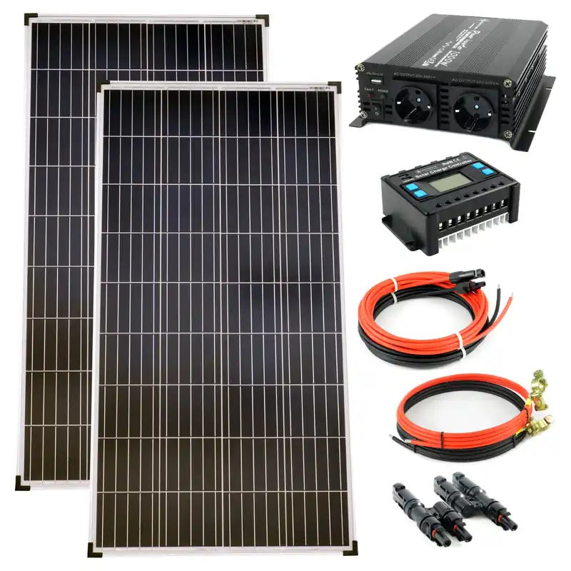 Top-Seller Komplettset 2x130 Watt Poly Solarmodul 1000 W Spannungswandler 20A Laderegler Solar Inselanlage