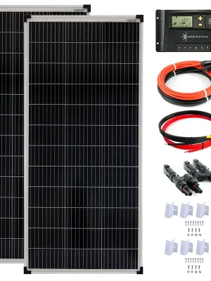 200 Watt 12V Solar Set 20A Laderegler gelb Montagewinkel Solaranlage Inselanlage Solarmodul 1200mm Markenprodukt