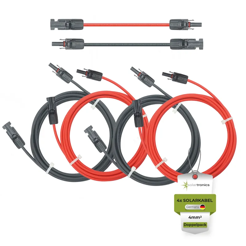 Geprüft Solarkabel Doppelpack 4x PV-Kabel 4mm² H1Z2Z2-K Schwarz & Rot mit Solarstecker