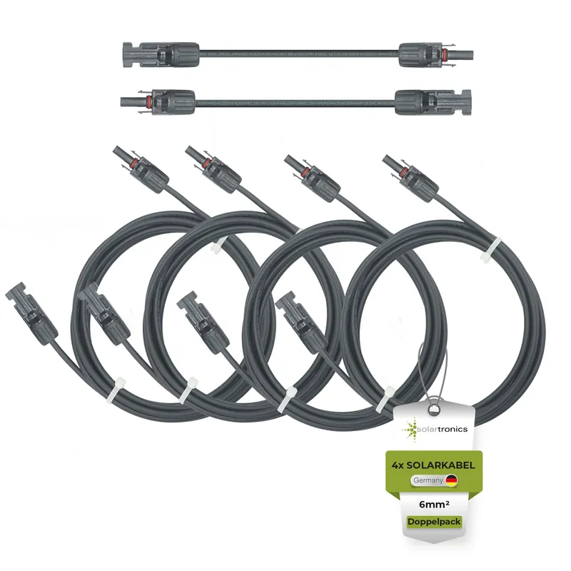 Direkt Vom Hersteller Solarkabel Doppelpack 4x PV-Kabel 6mm² H1Z2Z2-K Schwarz & Schwarz mit Solarstecker