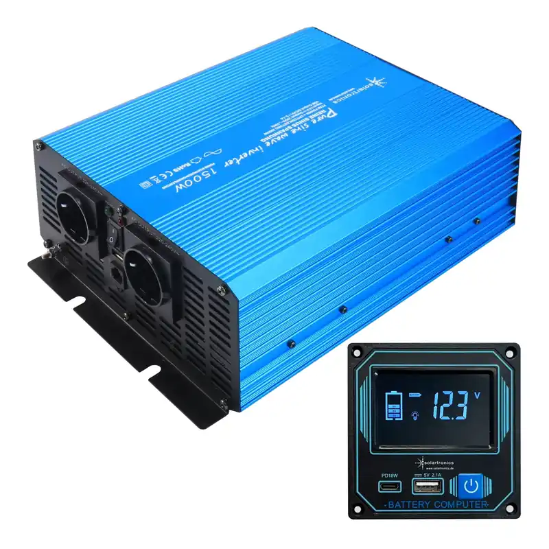 Markenware TS1500-12V-DE80D Reiner Sinus Spannungswandler 1500W mit Kabel-Display-Fernbedienung USB-A & USB-C