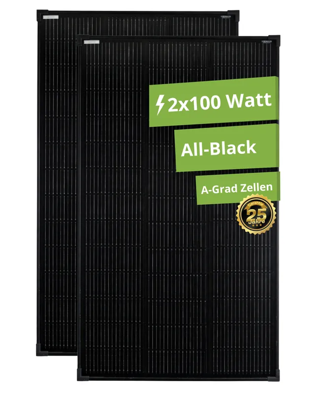 Letzte Chance Solarmodul 100 Watt Mono 18V All-Black Solarpanel Solarzelle 910x580x30 (2 Stück)