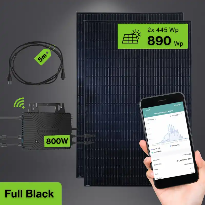 Letzte Chance Balkonkraftwerk Full Black 890/800W Komplettset