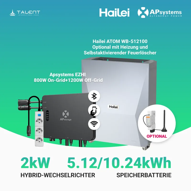 Preisknaller APsystems EZHI Balkonkraftwerk – Hybrid & Insel-System mit 5 kWh / 10 kWh Speicher + Wechselrichter, AC 2000W