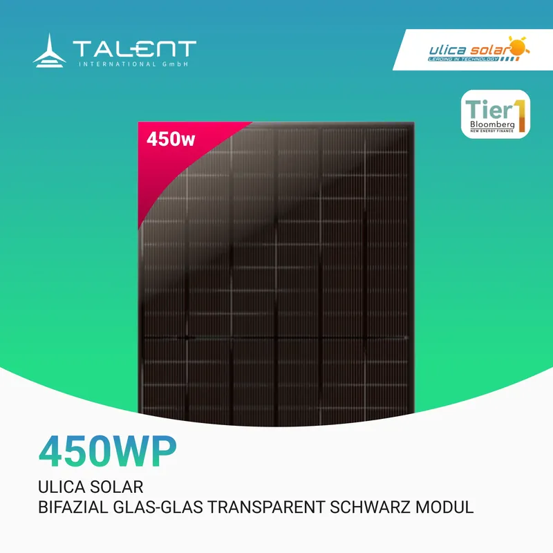 Ulica Solar 450W UL-450M-108BDGN "Black Jade Flow" Bifazial Transparentes Glas-Glas Full Black Modul Preisknaller