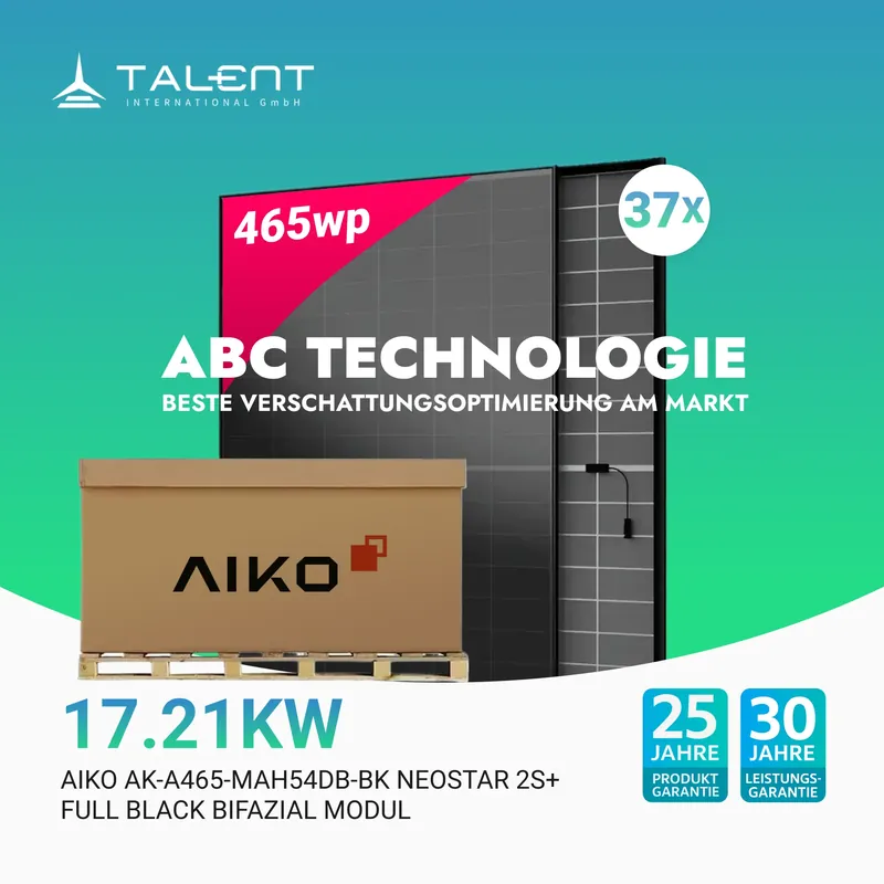 AIKO Solar 465W Glas-Glas Full Black Modul AIKO-A-MAH54Db Neostar 2S+ Palettenpreis (37 Stk.) Geprüft