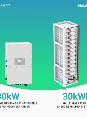 Deye 30kW SUN-30K-SG01HP3-EU-BM3 Hybrid-Wechselrichter mit Hailei 30kWh HLG R30 Rack-Energiespeichersystem Highlight