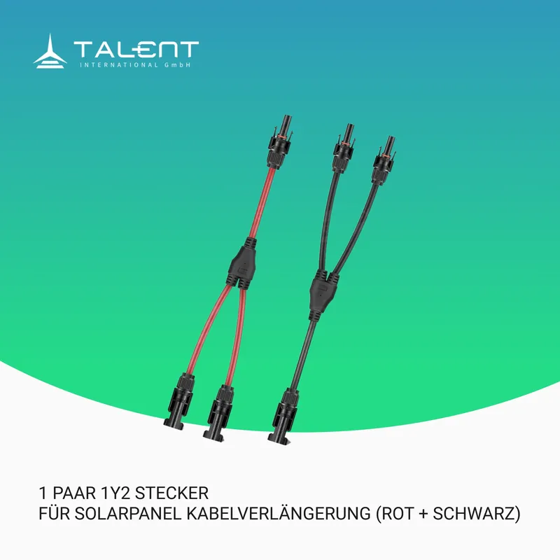 Solarkabel Y-VerteilerI1 Paar 1Y2 Stecker für Solarpanel Kabelverlängerung (Rot + Schwarz) Top-Angebot