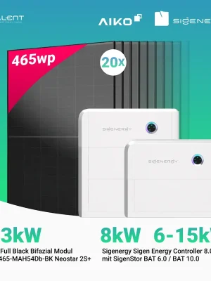 PV Komplettset 9.3 kWp - 20 × AIKO 465W Full Black & Sigenergy Sigen Energy Controller 8.0 TP 8kW mit Speicheroption Rabatt