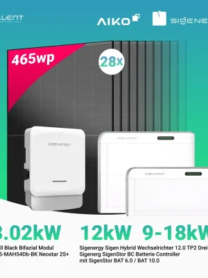 PV Komplettset 13.02 kWp - 28 × AIKO 465W Full Black & Sigenergy Sigen Hybrid Wechselrichter 12.0 TP2 12kW Dreiphasig mit Speicheroption Angebot