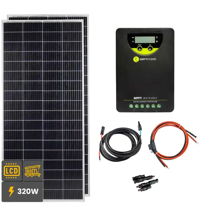 Neue Kollektion 320W Solar Inselanlage Bausatz (2x160 W) WATTSTUNDE® 40 A 90 V MPPT Solar Laderegler WLR-BT40.90 MPPT