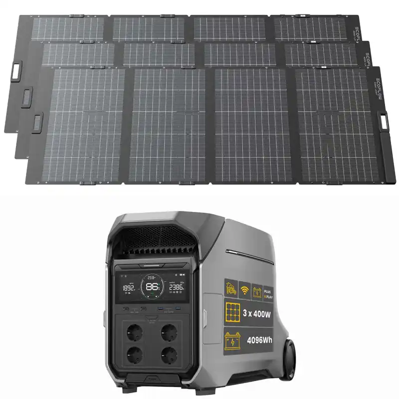 Schneller Versand EcoFlow DELTA Pro 3 Powerstation Bundle mit EcoFlow Solarpanel 1200 W (3x400W)