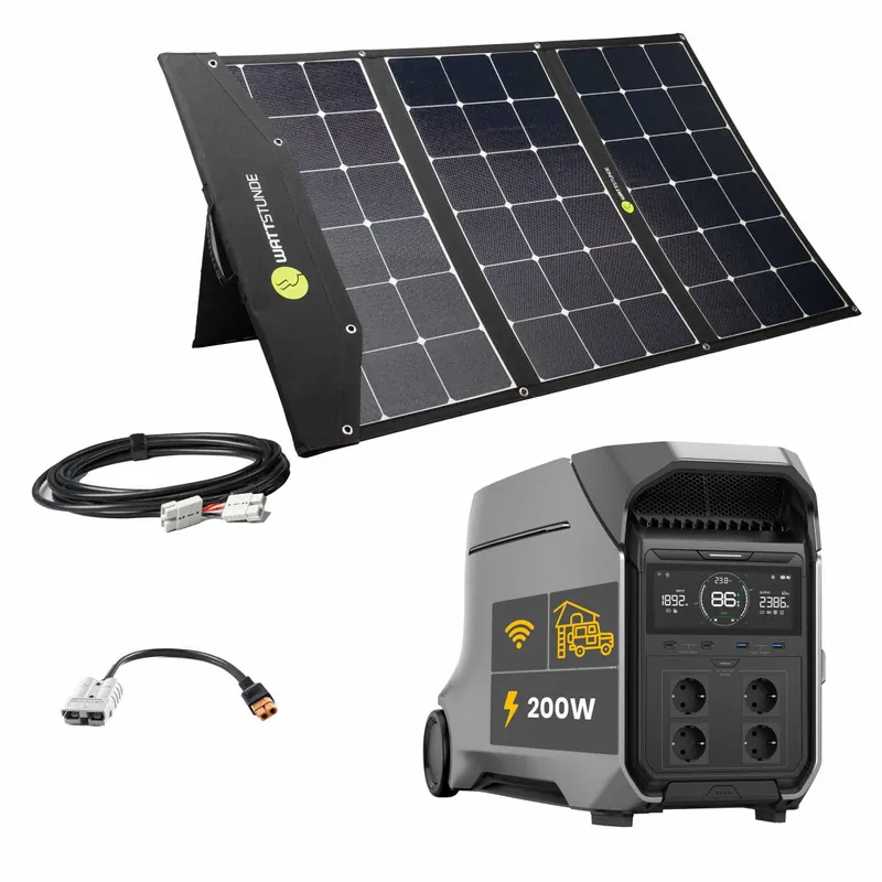 Jetzt Kaufen EcoFlow DELTA PRO 3 Powerstation Bundle mit WATTSTUNDE SOLA Ease 200 W HV SunFolder