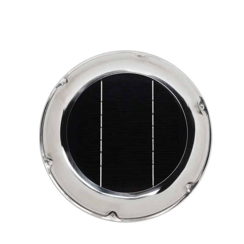 Billig WATTSTUNDE® AERO Solarlüfter mit Akku rund, chrom