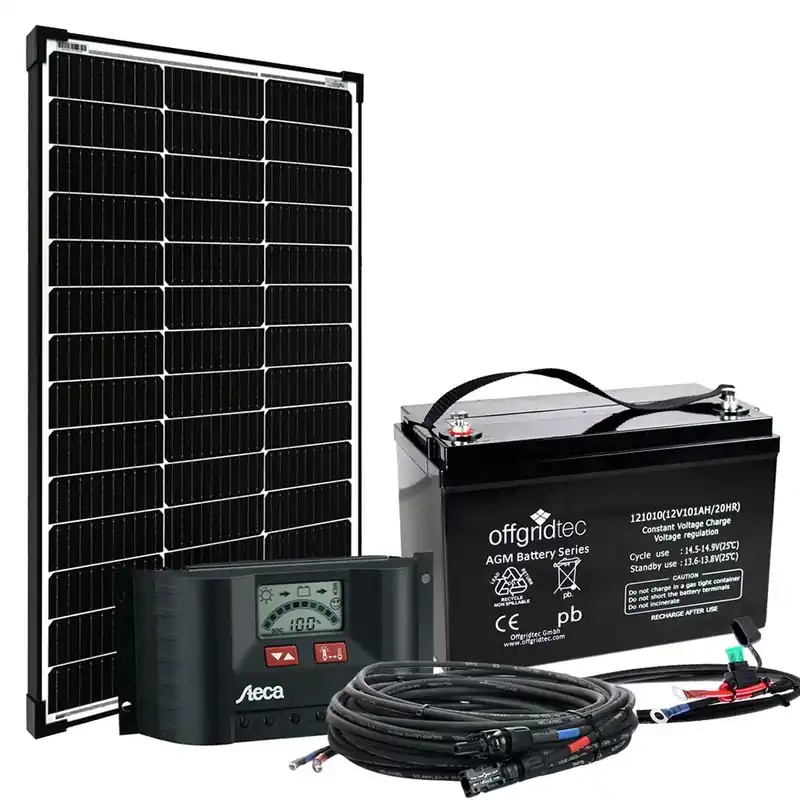Offgridtec® 100 Watt Solaranlage BIG-L 100W 101Ah 12V Komplettsystem Wochenendangebot