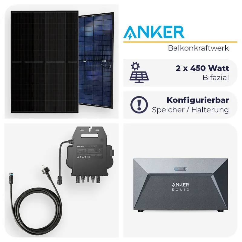 Echt Anker Balkonkraftwerk 800W Komplettset, Full Black Solarmodule