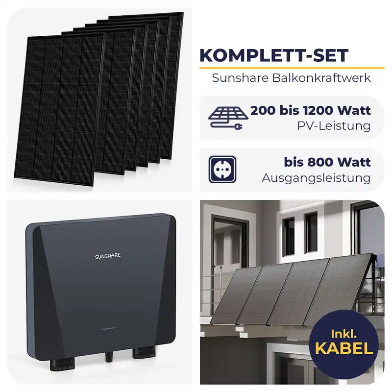 Sunshare Ray Balkonkraftwerk | 200 W bis 1200 W wählbar | Komplettset Kracherpreis
