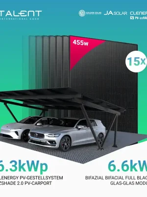Bestpreis Dual Solarcarport Clenergy PV-Gestellsystem ezShade 2.0 inkl. 15x 455W Bifazial Full Black Solar Module