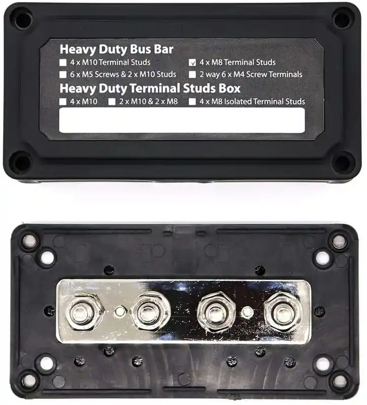Schneller Versand BusBar Box 4 x M8 Anschlussbolzen inkl. Abdeckung und Befestigungsschrauben schwarz