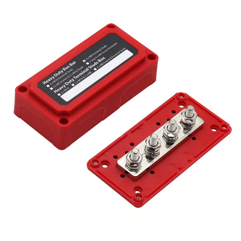 Neu Offgridtec BusBar Box Rot 4 x M8 Anschlussbolzen inkl. Abdeckung und Befestigungsschrauben