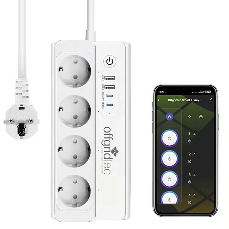 Offgridtec Smarte 4-fach Steckdosenleiste + 2x USB-A und 2x USB-C Anschluss mit Smart Life- oder Tuya-App - 1,5m Kabel Finale Aktion