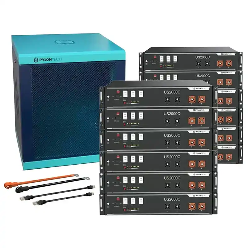 Pylontech 12x US2000CLiFePO4 Batterie 28,8kWh mit Wechselrichter-Anschlusskabelset und Batterieschrank Ausverkauf