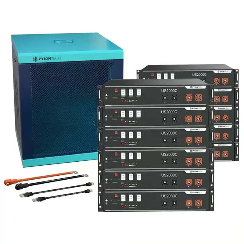Nur Heute Pylontech 11x US2000C LiFePO4 Batterie 26,4kWh mit Wechselrichter-Anschlusskabelset und Batterieschrank