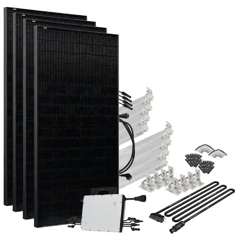 Echt Offgridtec® Solar-Direct 1800W HMS-1600-4T Solaranlage Full Black Schuko-Anschluss - 10m Anschlusskabel – Montageset Flachdach