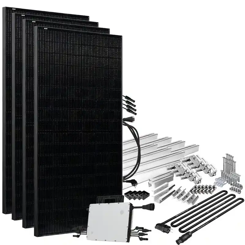 Top-Angebot Offgridtec® Solar-Direct 1800W HMS-1600-4T Solaranlage Full Black Schuko-Anschluss - 10m Anschlusskabel – Montageset Ziegeldach