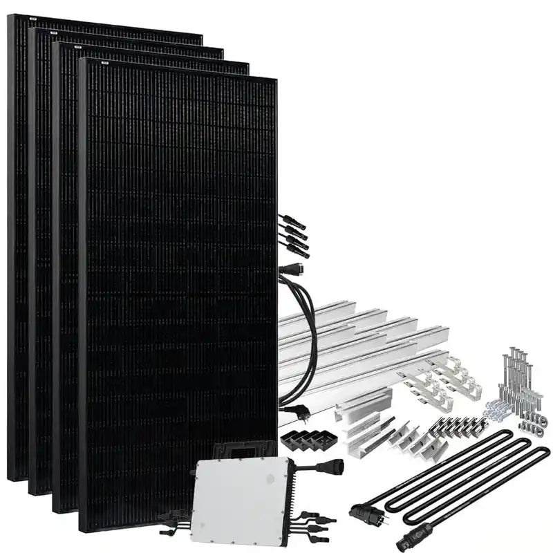 Garantierte Lieferung Offgridtec® Solar-Direct 1800W HMS-1600-4T Solaranlage Full Black Schuko-Anschluss - 10m Anschlusskabel – Montageset Biberschwanz