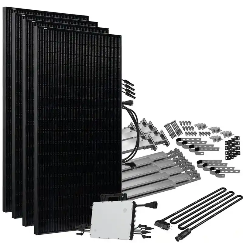 Wochenendangebot Offgridtec® Solar-Direct 1800W HMS-1600-4T Solaranlage Full Black Schuko-Anschluss - 15m Anschlusskabel – Montageset Balkongeländer