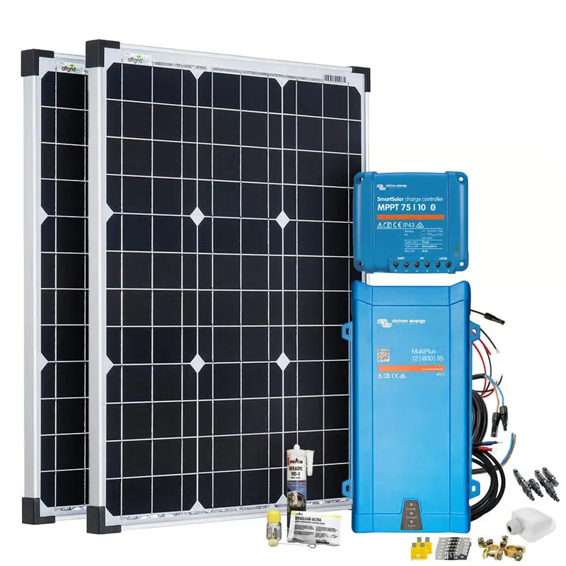 Offgridtec Mobil VeCore S 100W Wohnmobil Solaranlage inkl. MultiPlus12/800/35 Wechselrichter und Laderegler - weiß Zertifiziert
