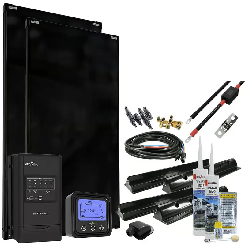 Offgridtec® MobileBlack XL 360W Wohnmobil Solaranlage 30A MPPT DUO Laderegler PERC Solarmodul Highlight
