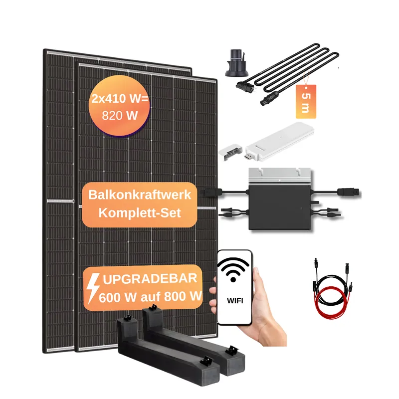 Schneller Versand Balkonkraftwerk 820 W mit Flachdach-Set Solaranlage Photovoltaik Wechselrichter