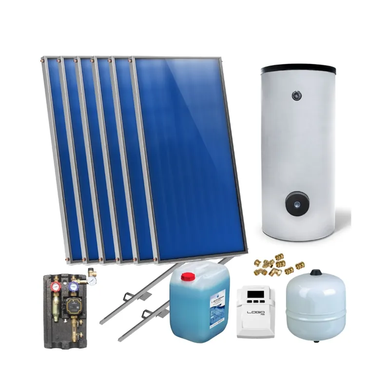 Top-Preis Flachkollektoren Warmwasser Solarpaket 6 Kollektoren Speicher Flachkollektor