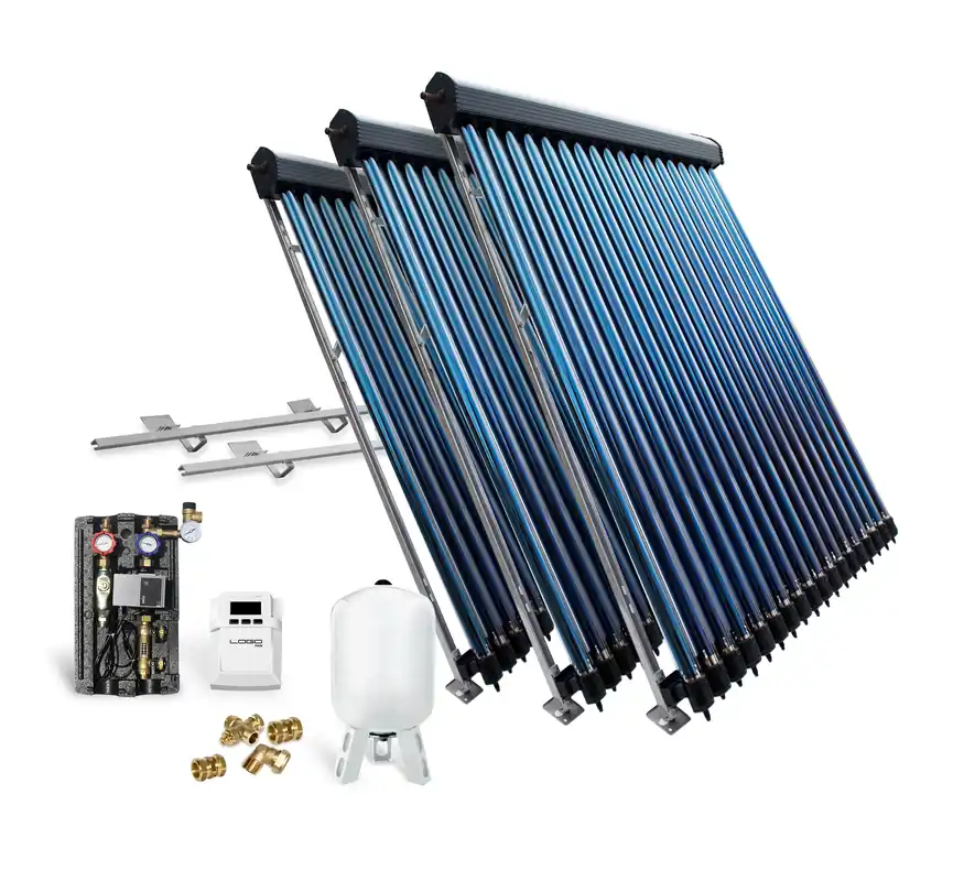 Röhrenkollektor Solarpaket Vakuumröhrenkollektor HP30-3 14,67 m² Flachdach Solar Neuheit