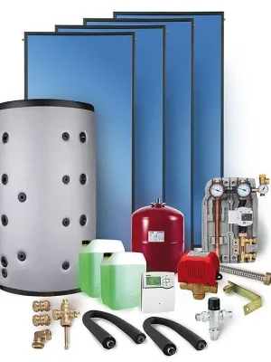 Solaranlage Paket SX2.51 10,04m² Flachkollektor Frischwasserspeicher 800l Heizung Echt