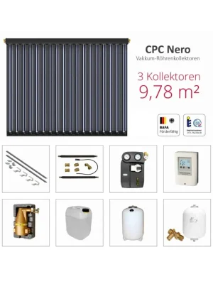 Finale Aktion Solarbayer Komplettsolarpaket CPC NERO 3Z Solar Solarthermie 9,78m² Vakuumröhren