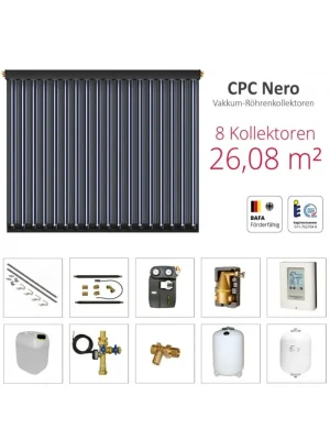 Solarbayer Komplettsolarpaket CPC NERO 8B Bruttogesamtfläche 26,08m² Vakuumröhre Preis Gesenkt