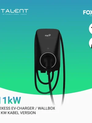 Zertifiziert FOX ESS 11kW Wallbox 3-phasig (WIFI) mit 6m Kabel, Stecker Typ2(A011KP1-E-2-A)
