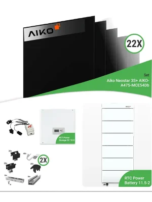10,45 kWp PV-Komplettset mit 22x Aiko Neostar 3S+ Glas-Glas Modulen & RCT Speicher – inkl. Unterkonstruktion für Ziegeldächer Aktuell