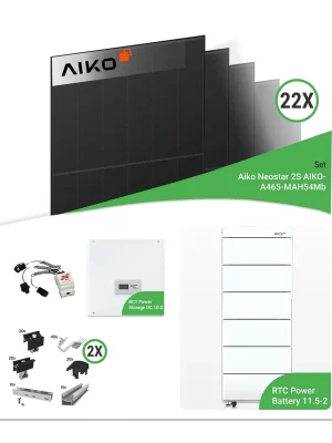 10,23 kWp PV-Komplettset mit 22x Aiko 465 W Modulen & RCT Power Speicher – inkl. K2 Unterkonstruktion für Ziegeldächer Neue Kollektion