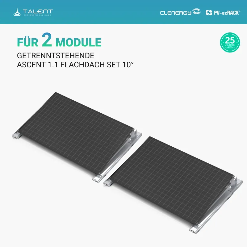 Sonderangebot Clenergy PV-ezRack SolarRoof Pro 2.0 Unterkonstruktion Flachdach Montageset für 2 getrenntstehende Module ( neue ver. 2026 )
